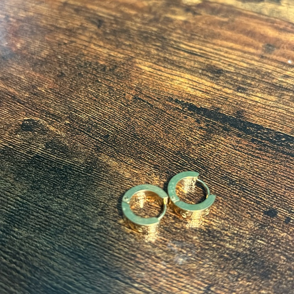 Gold mini Love hoop earrings
